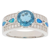 Blue Topaz sterling silver ring with accents, featuring a sparkling gemstone and elegant design for sophisticated style.